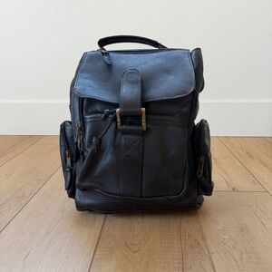 Genuine Leather Made In Columbia Black Backpack Vintage Roomy w/Pockets